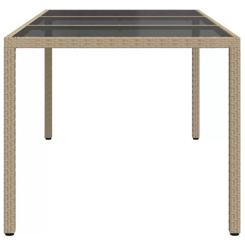Bézs szürke polyrattan és edzett üveg kerti asztal 190x90x75 cm