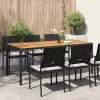 Fekete polyrattan és akácfa kerti asztal 190 x 90 x 75 cm