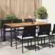 Fekete polyrattan és akácfa kerti asztal 190 x 90 x 75 cm