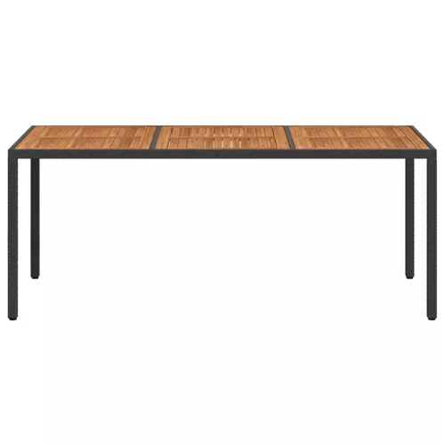 Fekete polyrattan és akácfa kerti asztal 190 x 90 x 75 cm