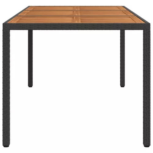 Fekete polyrattan és akácfa kerti asztal 190 x 90 x 75 cm