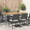 Szürke polyrattan és akácfa kerti asztal 190 x 90 x 75 cm