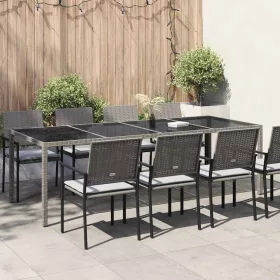   Szürke edzett üveg és polyrattan kerti asztal 250 x 100 x 75 cm