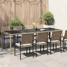  Bézs polyrattan és edzett üveg kerti asztal 250 x 100 x 75 cm