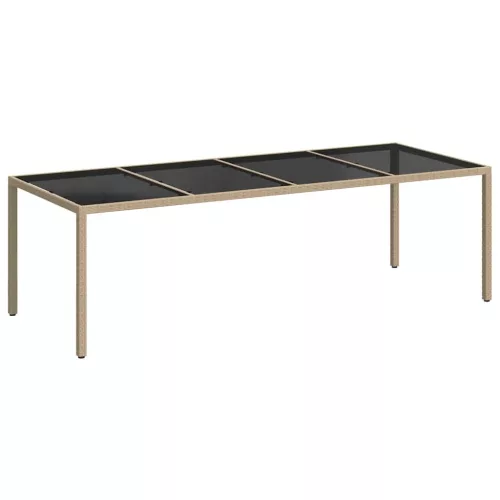 Bézs polyrattan és edzett üveg kerti asztal 250 x 100 x 75 cm