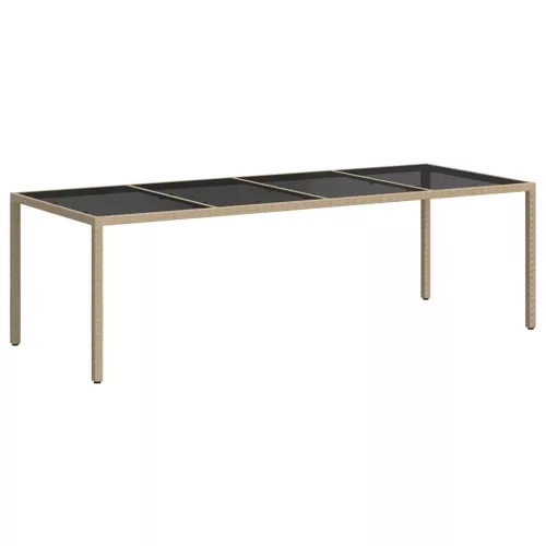 Bézs polyrattan és edzett üveg kerti asztal 250 x 100 x 75 cm