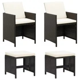 4 részes fekete kerti polyrattan szék- és zsámolyszett