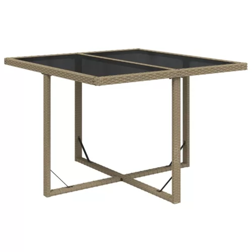 Bézs polyrattan és üveg kerti asztal 109 x 107 x 74 cm