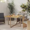 Bézs polyrattan és tömör akácfa kerti asztal 109 x 107 x 74 cm