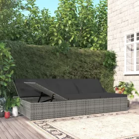   Sötétszürke polyrattan átalakítható napozóágy párnákkal