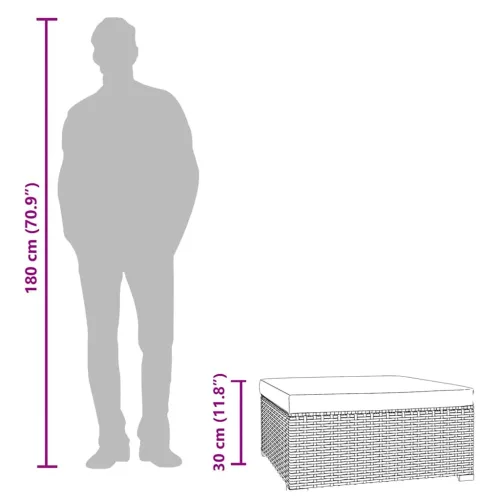 Szürke polyrattan kerti lábtartó párnával 70 x 70 x 30 cm