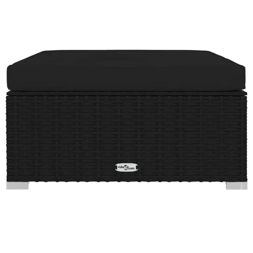 Fekete polyrattan kerti lábtartó párnával 70 x 70 x 30 cm