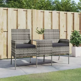   Kétszemélyes antracitszürke polyrattan kanapé teázóasztallal