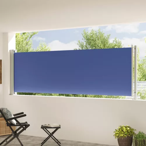 Kék behúzható oldalsó terasznapellenző 117 x 600 cm