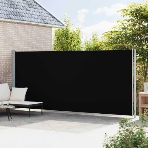 Fekete behúzható oldalsó terasznapellenző 200 x 600 cm