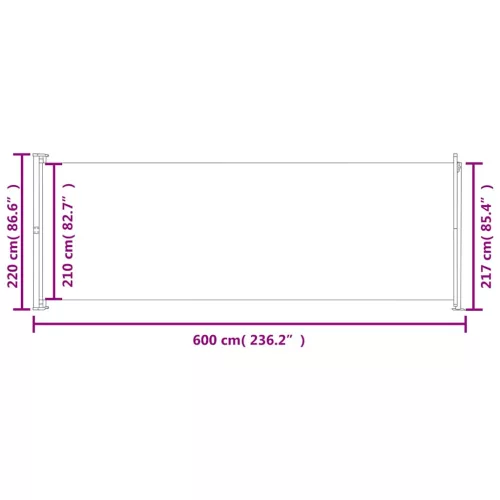 Piros behúzható oldalsó terasznapellenző 220 x 600 cm