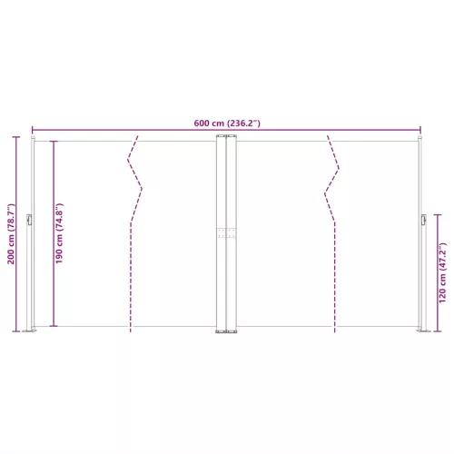 Fekete behúzható oldalsó napellenző 200 x 600 cm
