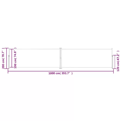 Krémszínű behúzható oldalsó napellenző 200 x 1000 cm