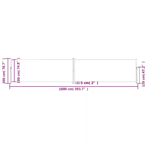 Antracitszürke behúzható oldalsó napellenző 200 x 1000 cm