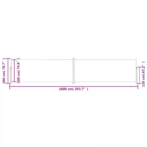Barna behúzható oldalsó napellenző 200 x 1000 cm
