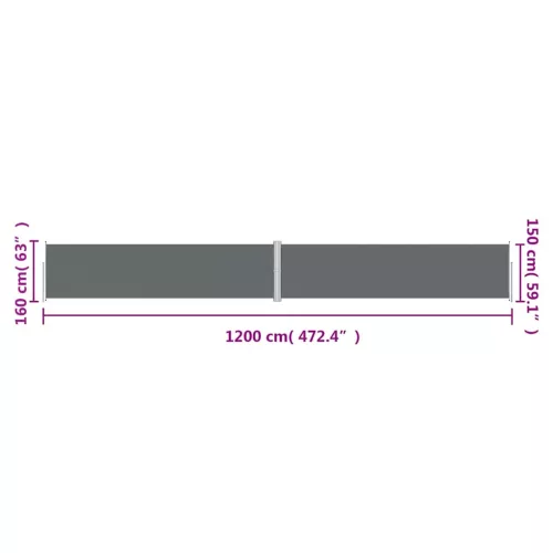 Antracitszürke behúzható oldalsó napellenző 160 x 1200 cm