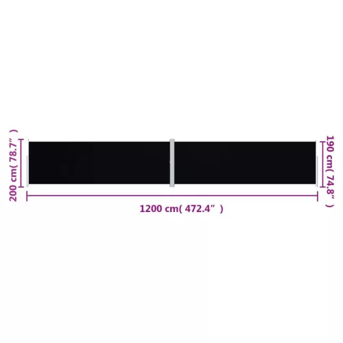 Fekete behúzható oldalsó napellenző 200 x 1200 cm