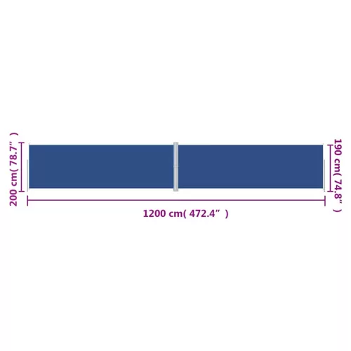 Kék behúzható oldalsó napellenző 200 x 1200 cm