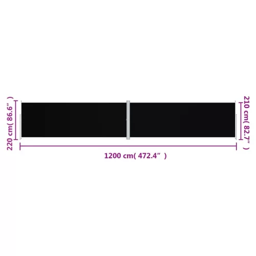Fekete behúzható oldalsó napellenző 220 x 1200 cm