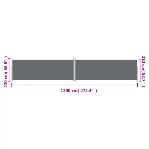 Antracitszürke behúzható oldalsó napellenző 220 x 1200 cm