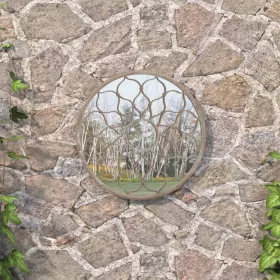   Homokszínű kerek vas kerti tükör 60 x 3 cm kültéri használatra