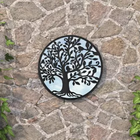   Fekete kerek vas kerti tükör 60 x 2,5 cm kültéri használatra
