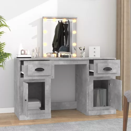Betonszürke fésülködőasztal LED-del 130 x 50 x 132,5 cm