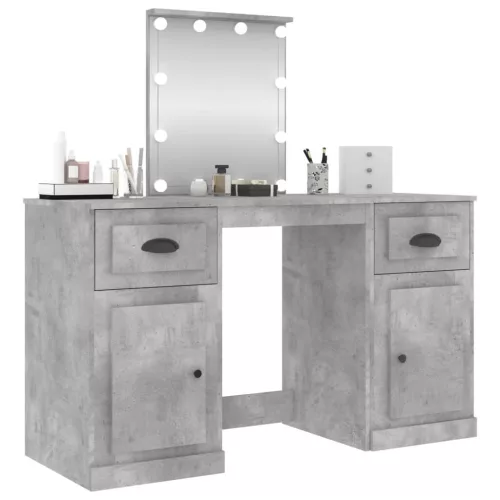 Betonszürke fésülködőasztal LED-del 130 x 50 x 132,5 cm