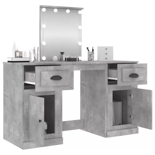 Betonszürke fésülködőasztal LED-del 130 x 50 x 132,5 cm