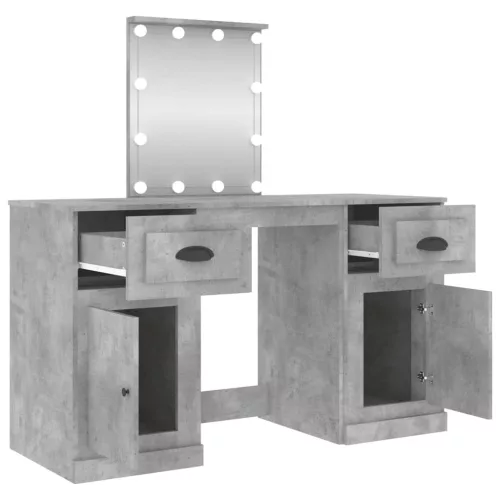 Betonszürke fésülködőasztal LED-del 130 x 50 x 132,5 cm