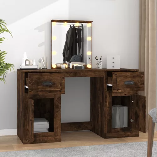 Füstös tölgy színű fésülködőasztal LED-del 130 x 50 x 132,5 cm