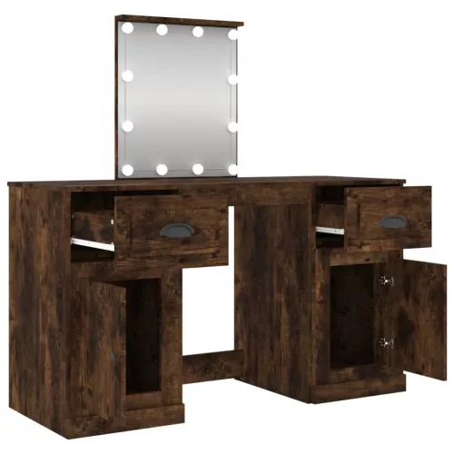 Füstös tölgy színű fésülködőasztal LED-del 130 x 50 x 132,5 cm