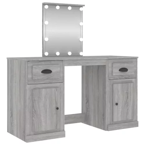 Szürke sonoma színű fésülködőasztal LED-del 130x50x132,5 cm