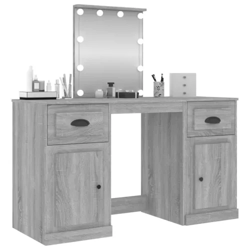 Szürke sonoma színű fésülködőasztal LED-del 130x50x132,5 cm