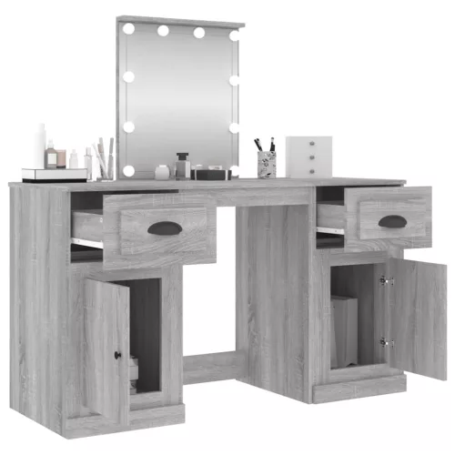 Szürke sonoma színű fésülködőasztal LED-del 130x50x132,5 cm
