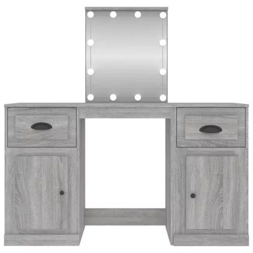 Szürke sonoma színű fésülködőasztal LED-del 130x50x132,5 cm