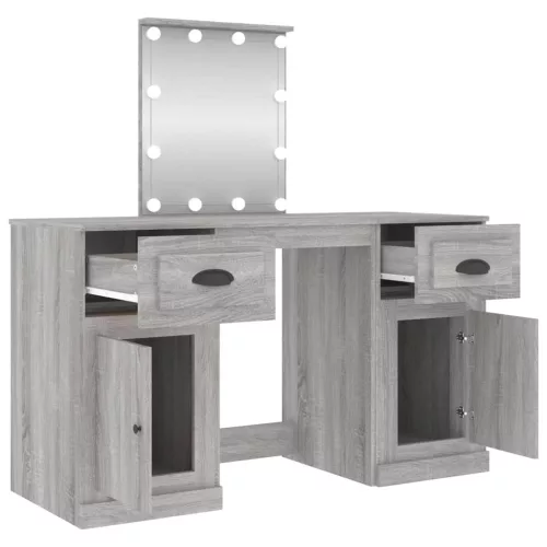 Szürke sonoma színű fésülködőasztal LED-del 130x50x132,5 cm