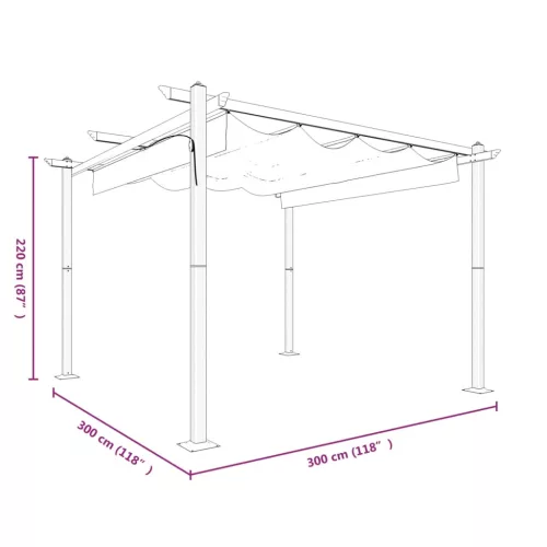 Krémszínű kerti pavilon behúzható tetővel 3 x 3 m