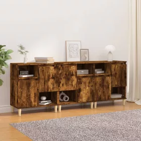   3 db füstös tölgy színű szerelt fa tálalószekrény 60x35x70 cm