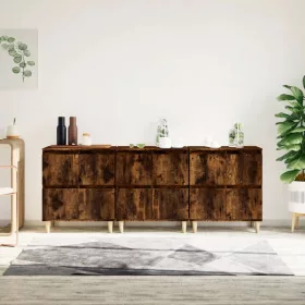   3 db füstös tölgy színű szerelt fa tálalószekrény 60x35x70 cm
