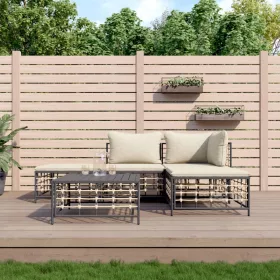   5 részes antracitszürke polyrattan kerti ülőgarnitúra párnákkal