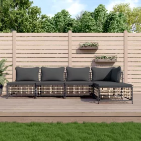   5 részes antracitszürke polyrattan kerti ülőgarnitúra párnákkal