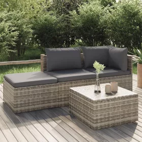   4 részes szürke polyrattan kerti ülőgarnitúra párnákkal