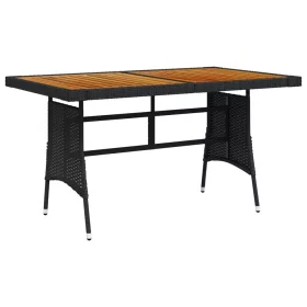   Fekete polyrattan és tömör akácfa kerti asztal 130 x 70 x 72 cm