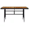 Fekete polyrattan és tömör akácfa kerti asztal 130 x 70 x 72 cm